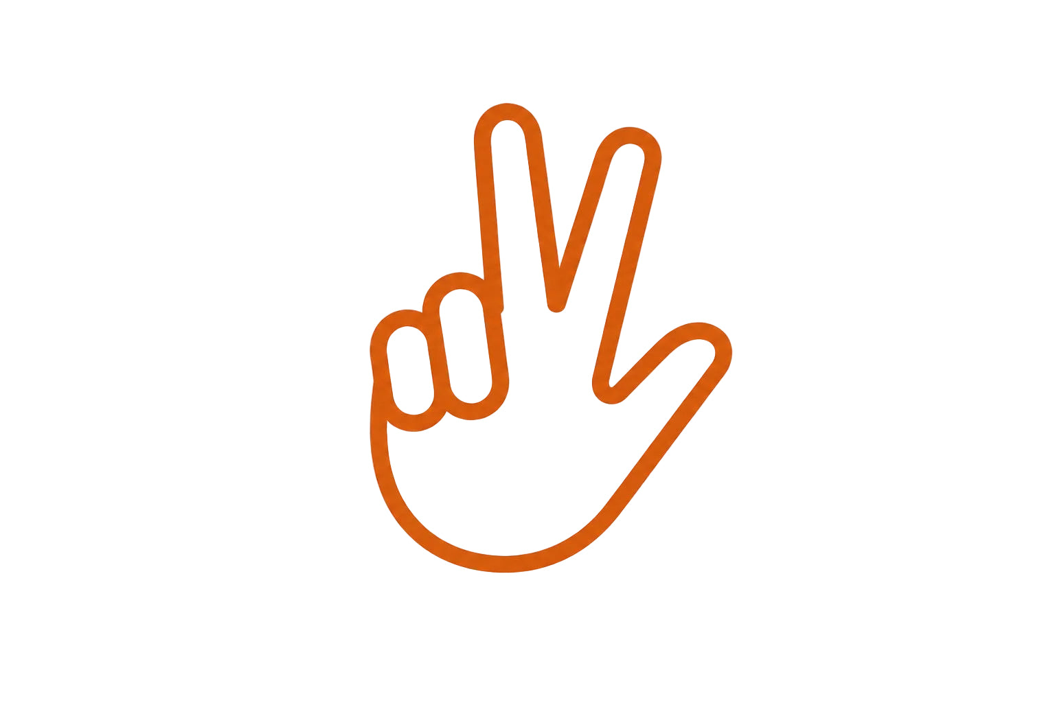An orange outline icon of a hand showing the number two, centered on a white and light gray checkered transparency pattern background.